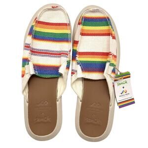 Sanuk Shoes Womens Size 11 Pacific Pride Foundation Rainbow Canvas Slip On